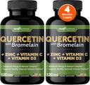 Διατροφή Gade Quercetin με βιταμίνη C και ψευδάργυρο - Quercetin 500mg - Quercetin με Bromelain - Ψευδάργυρος Quercetin - Quercetin Συμπληρώματα + Βιταμίνη D3 (Non-GMO, Gluten-free, Vegan) - 4 μήνες προσφοράς