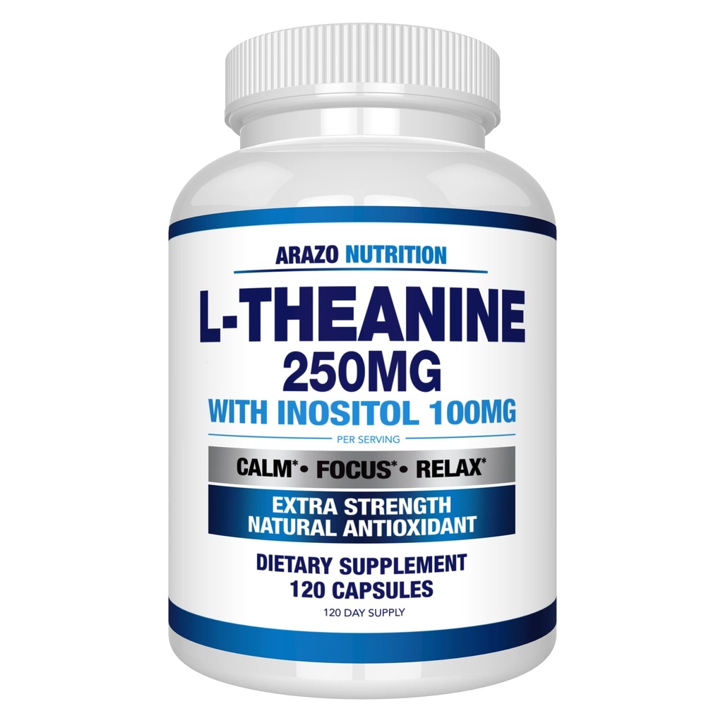 Arazo Beslenme L-Theanine 250 mg (Extra Strength) Inositol 100 mg, 120 Capsules Vegetarian