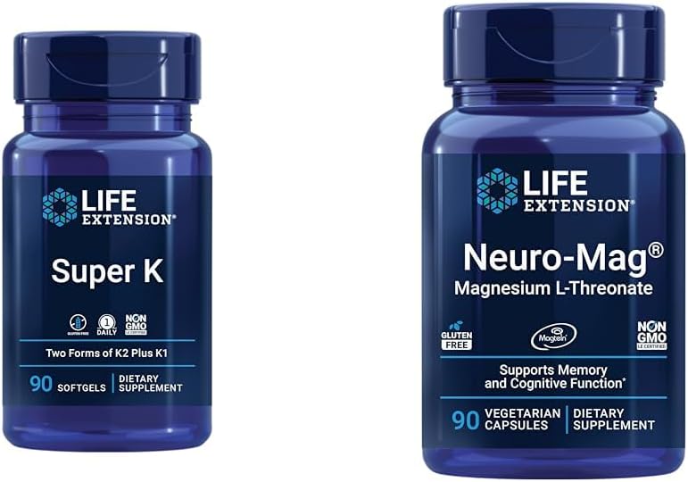 Επέκταση ζωής Super K, Βιταμίνη K1, Βιταμίνη K2 mk-7, Βιταμίνη K2 mk-4 & Νευρομαγνήσιο L-θρεονικό, Μαγνήσιο L-θρεονικό
