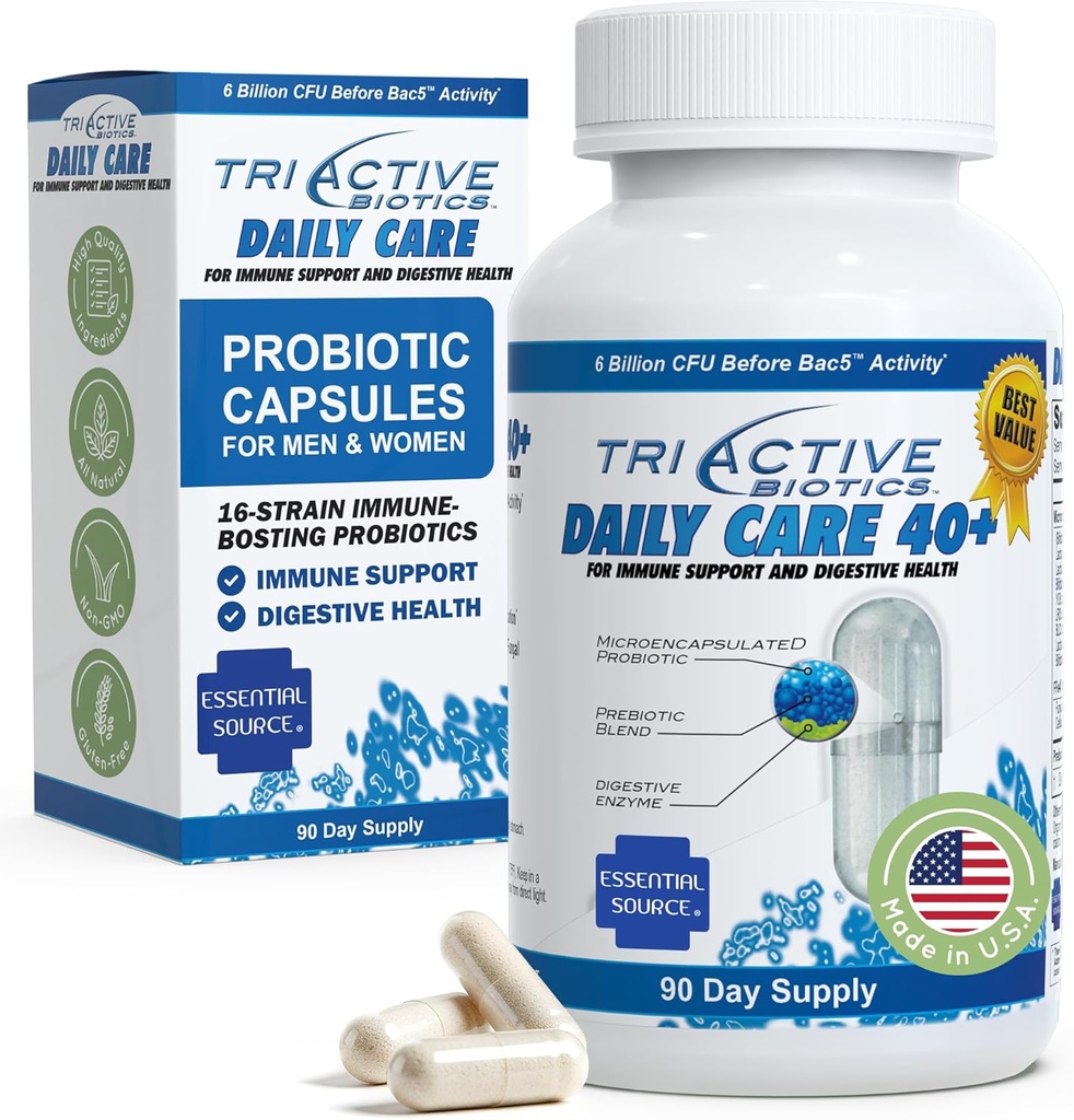 TriActive Biotics Günlük Bakım - Kadınlar ve Erkekler için Probiyotikler, 6 Milyar CFU ile Probiyotikler - Digestive Health - Support Gut Health, Immune Defense - 90 Capsules