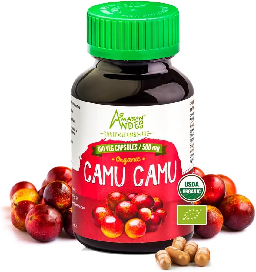 Camu Camu Capsules l Powerful Vitamin C Source l Immune System Alert l Organik ve Fairtrade, l 100 Vegan Pills l 1500 mg per Service l Non GMO ve Gluten Free l Andes