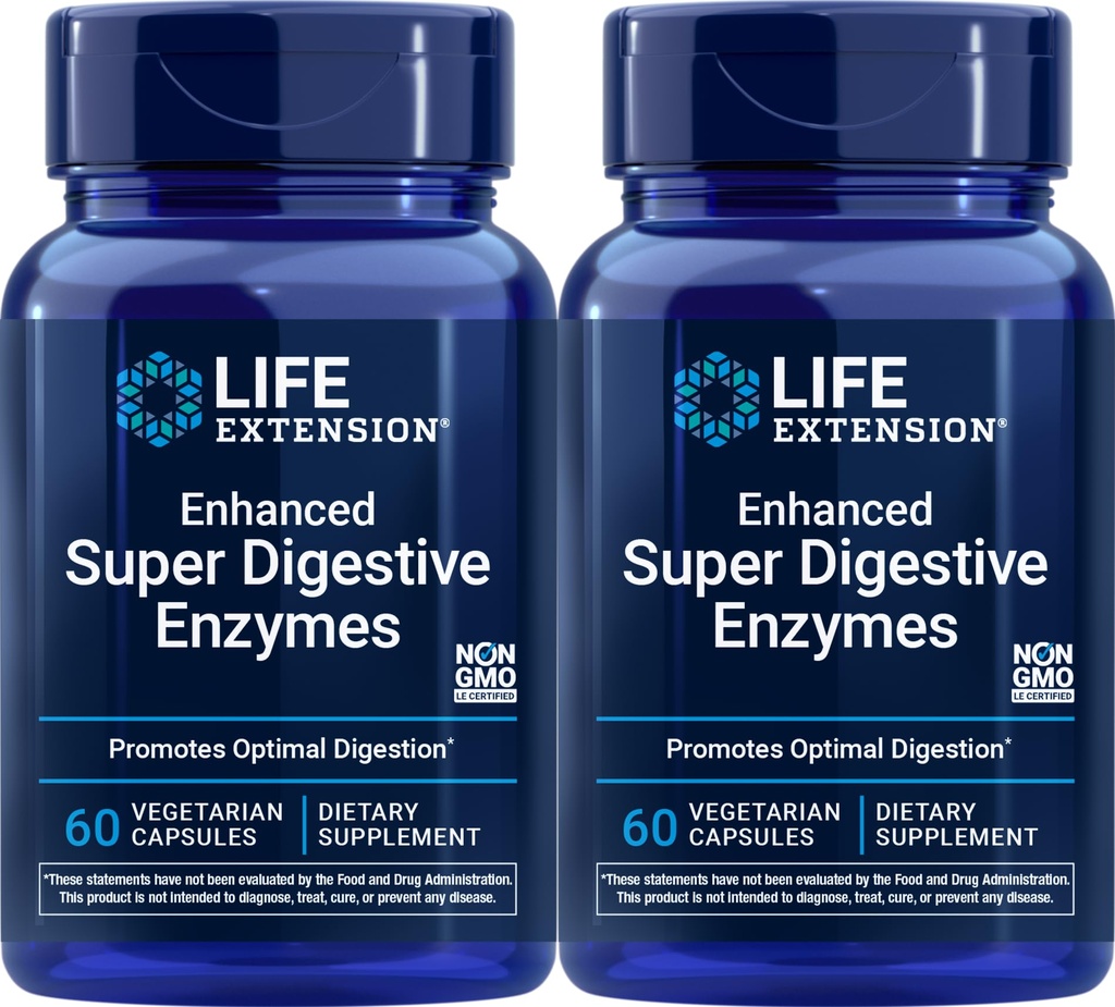 Επέκταση ζωής Ενισχυμένα Super Digestive Ένζυμα, 60 κάψουλες χορτοφάγων (πακέτο των 2)