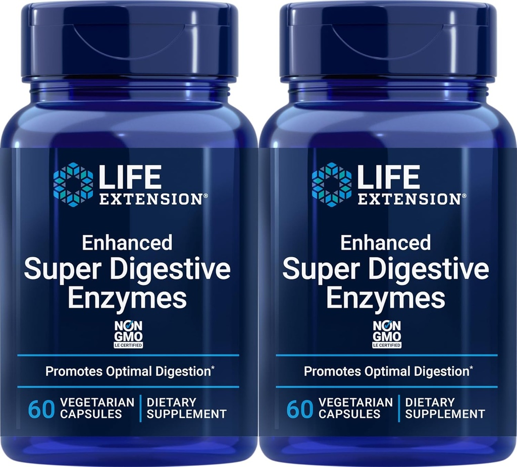 Life Extension Geliştirilmiş Super Digestive Enzymes, 60 Vegetarian Capsules (Pack of 2)