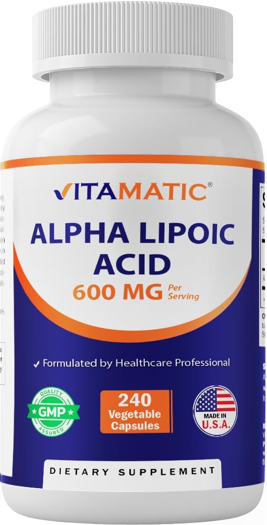 Vitamatic Alfa Lipoic Acid (ALA) 600 mg Per Servis - 240 Sebze Kapsülleri - 120 Hizmet - Non-GMO & Gluten Ücretsiz