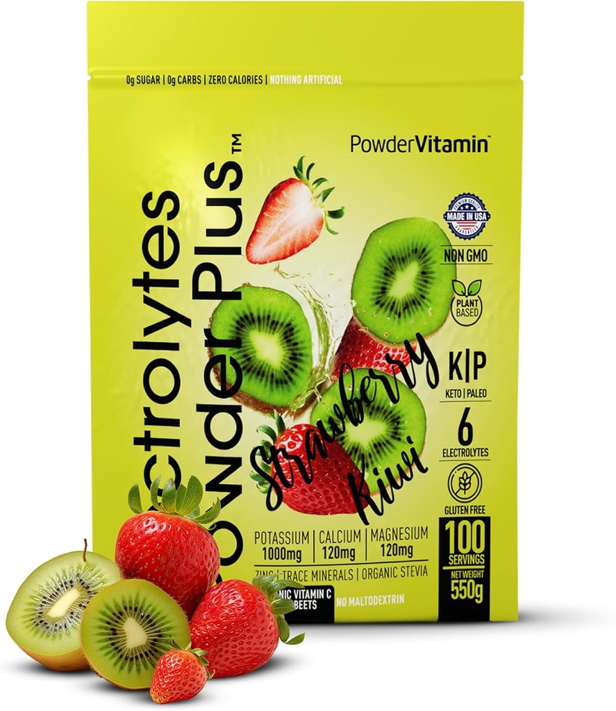 TozVitamin Electrolytes Toz Plus (100 Hizmet) Strawberry Kiwi Electrolyte Toz Zero Calorie Keto,0 Sugar, No Maltodextrin,1000 mg Pyum,120 mguba,120 mg Magnezyum, Hydration Toz