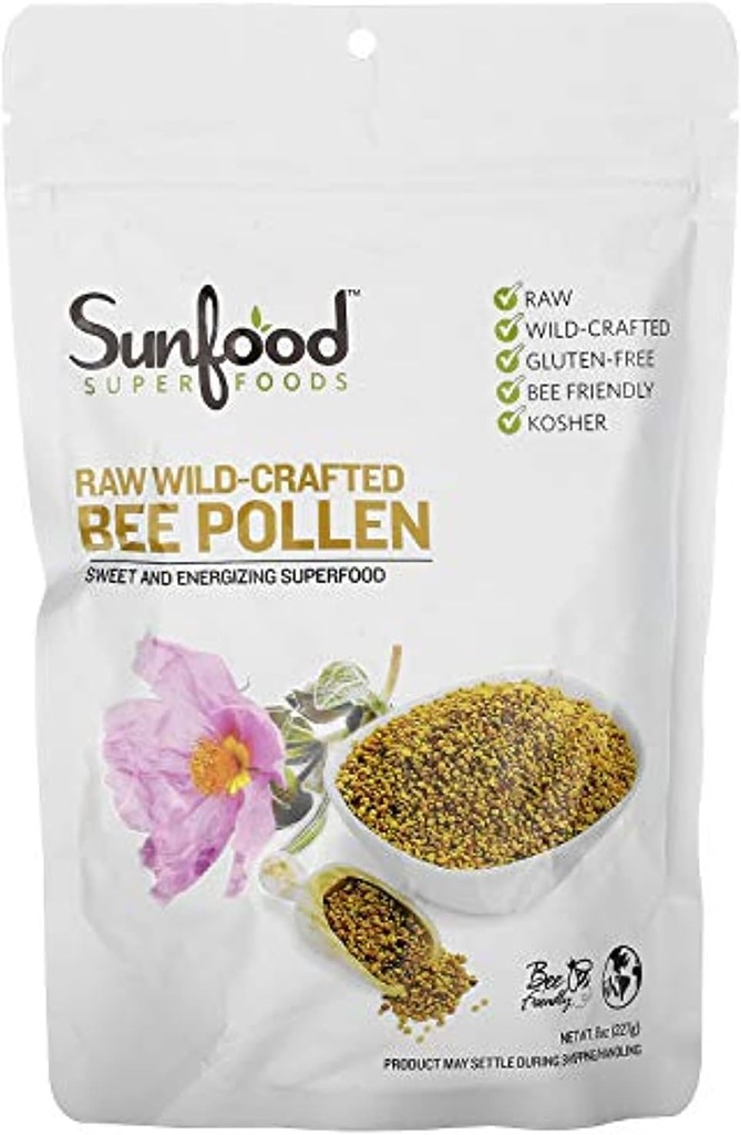 Sunfood Superfoods Raw Wild-Crafted Bee Pollen - Bee Pollen Granules, 100% Raw Bee Pollen Supplement, Honey Bee Pollen Men & Women için Doğal Superfood - 8 Oz Bag