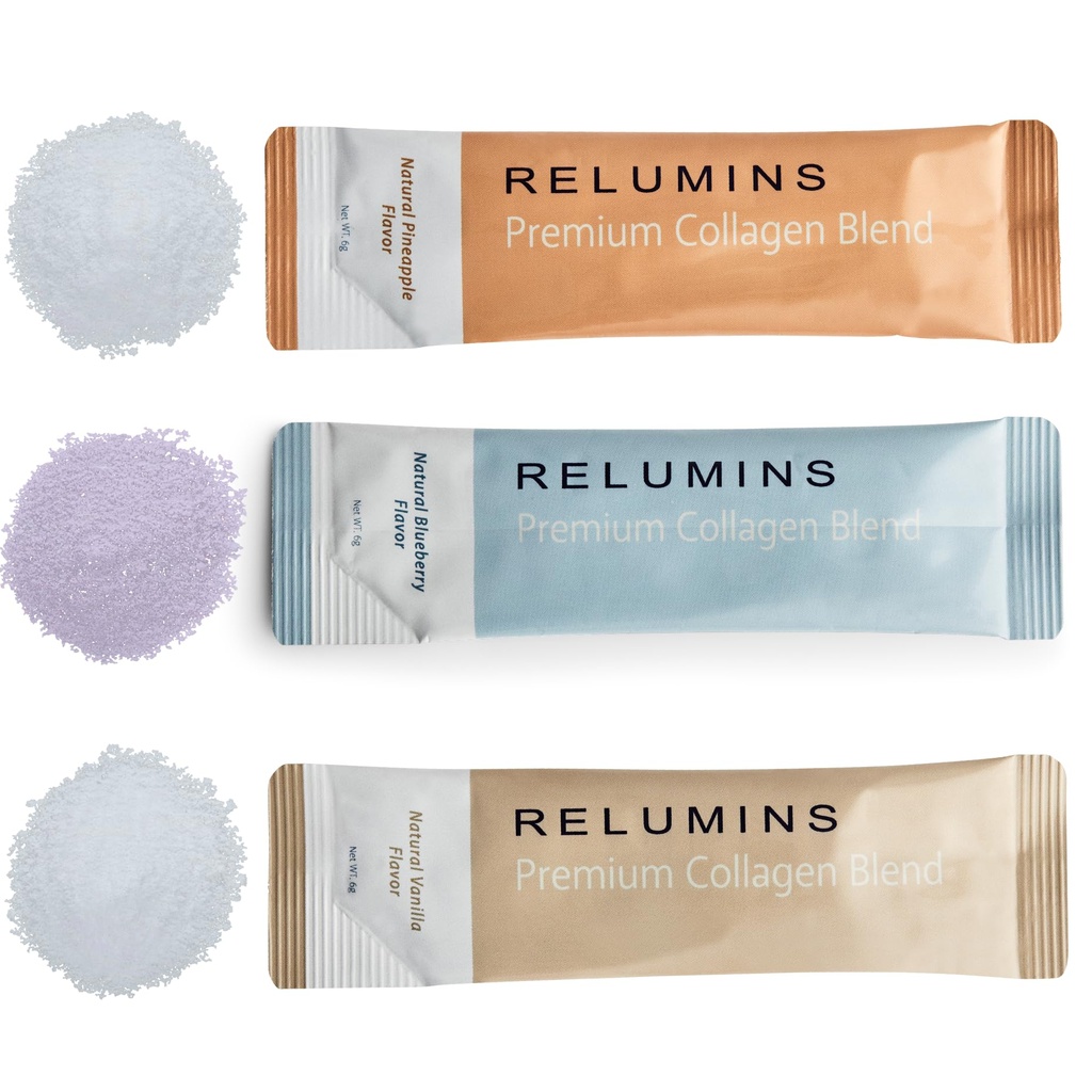 Relumins Marine Collagen Powder Drink Mix - Collagen Peptide με Glutathione, Green Tea, CoQ10, & Hyaluronic Acid Ενισχύει την ομαλή γυαλιστερή επιδερμίδα - 100 Sachets σκόνη x Mix Γεύση
