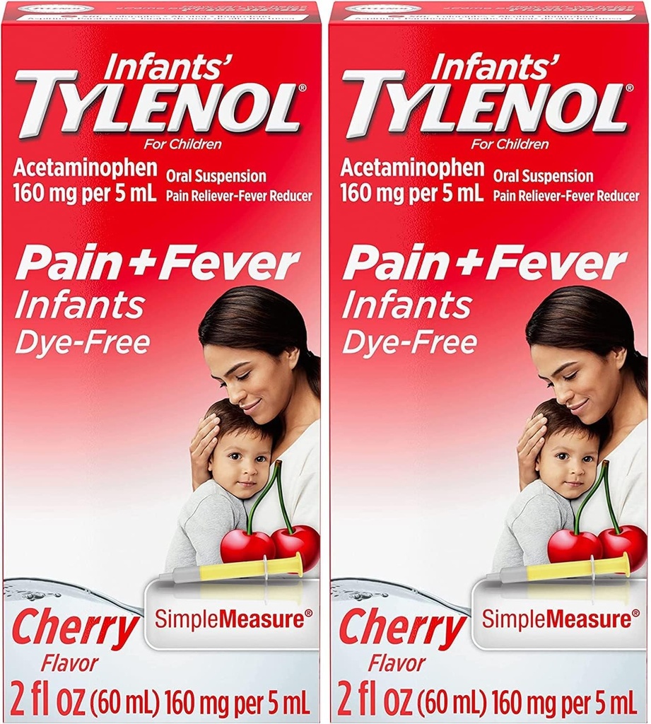 Tylenol Βρέφη πόσιμο εναιώρημα, Dye-free, Cherry, 2 Fl. Oz (πακέτο του 2)