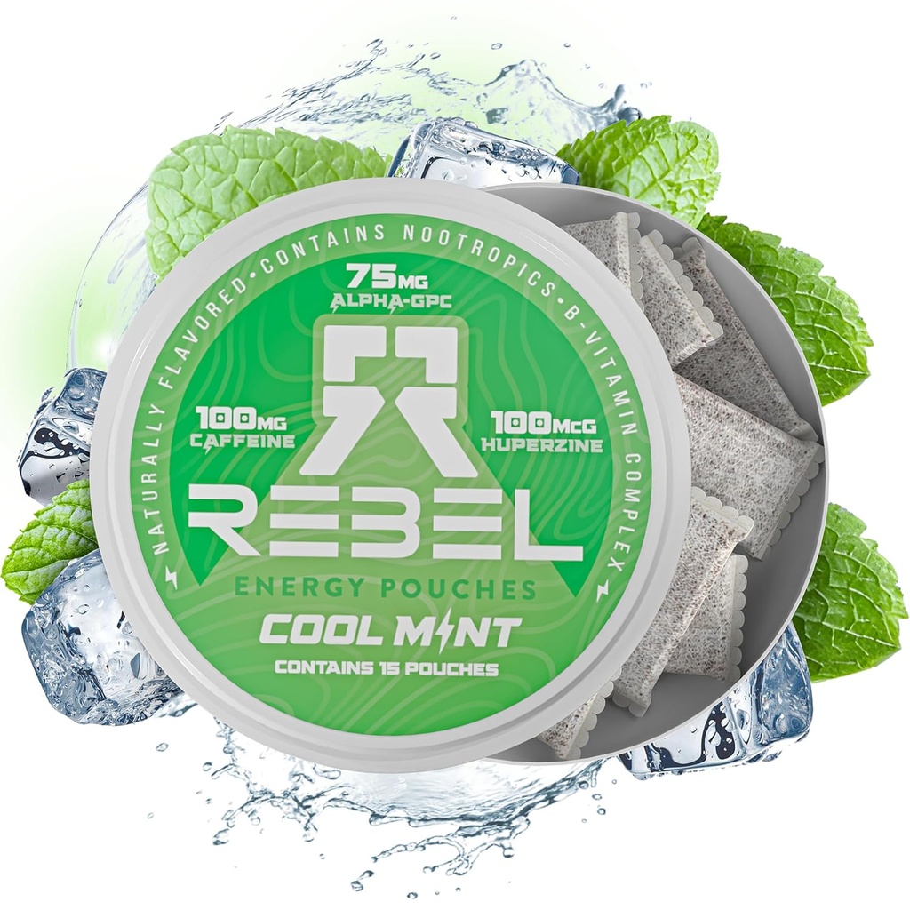 Nootropic Energy Caffeine Pouches • 100 mg Caffeine • Alfa GPC • Huperzine A & Essential Vitaminler • Sugar-Free • Coconut Fiber Teknolojisi • Cool Mint Flavor • 1 Pouches Per Can (Pack of 1)
