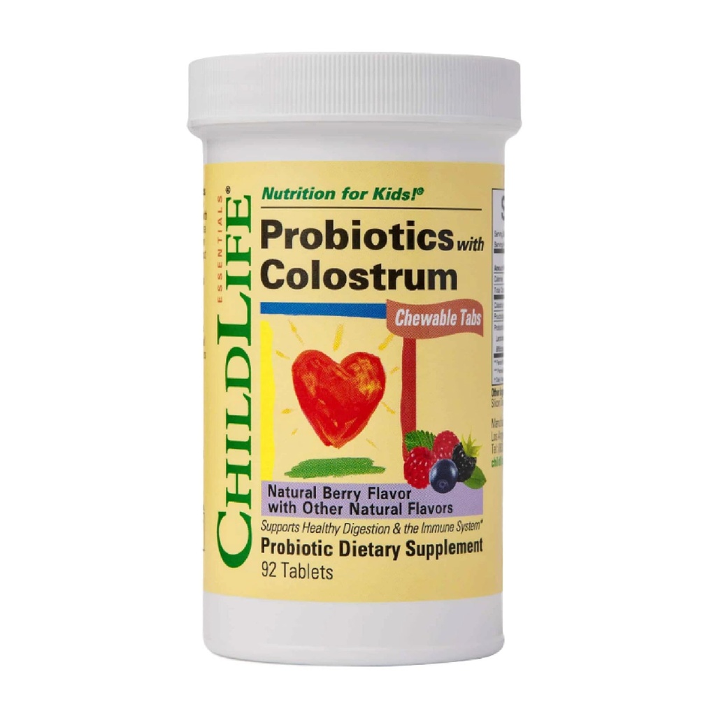 Çocuklar için Colostrum- Probiyotikleri, Digestive Health, Chewables, Children's Probiyotik, Colostrum for Kids, Gluten Free - Natural Berry, 92 Tablet