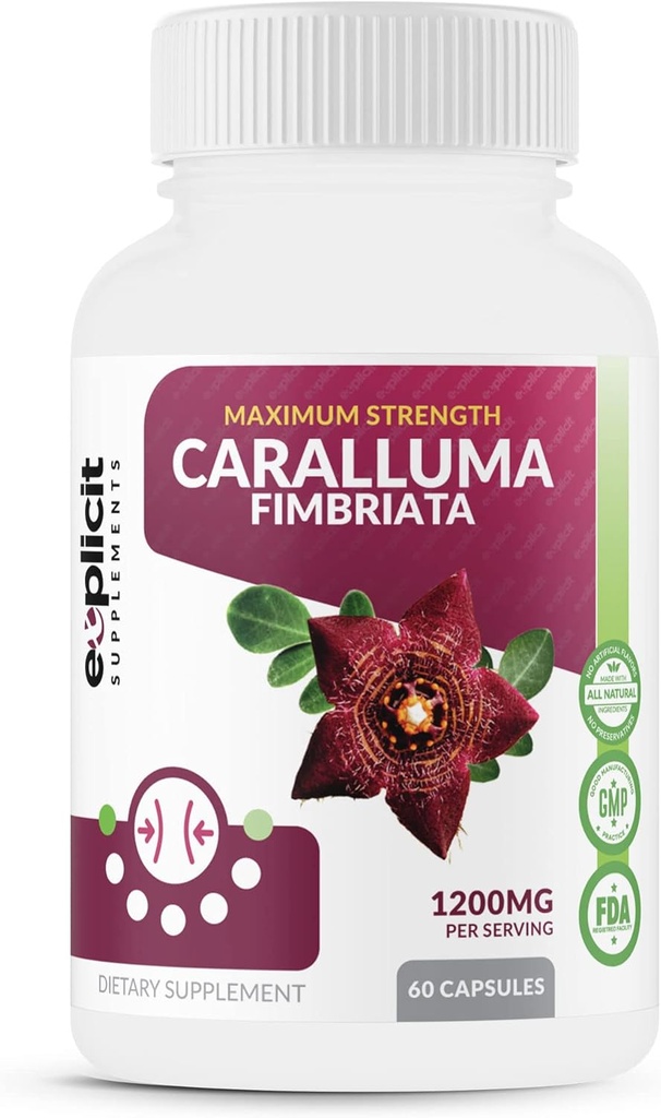 Pure Caralluma Fimbriata Max Strength – Ορεκτικό Καταπραϋντικό, Αύξηση Fat Burn, συμπλήρωμα απώλειας βάρους, Μη-Stim - για άνδρες & γυναίκες - 1200mg ανά υπηρεσία, 30 εξυπηρετούν, 60 κάψουλες