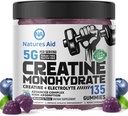 Natures Aid Kretine Monohidrat Gummies (5g) – Erkekler ve Kadınlar için Pre-Workout Enerji ve Kas Büyüme Desteği | Blueberry Electrolyte Gummies (135) Count