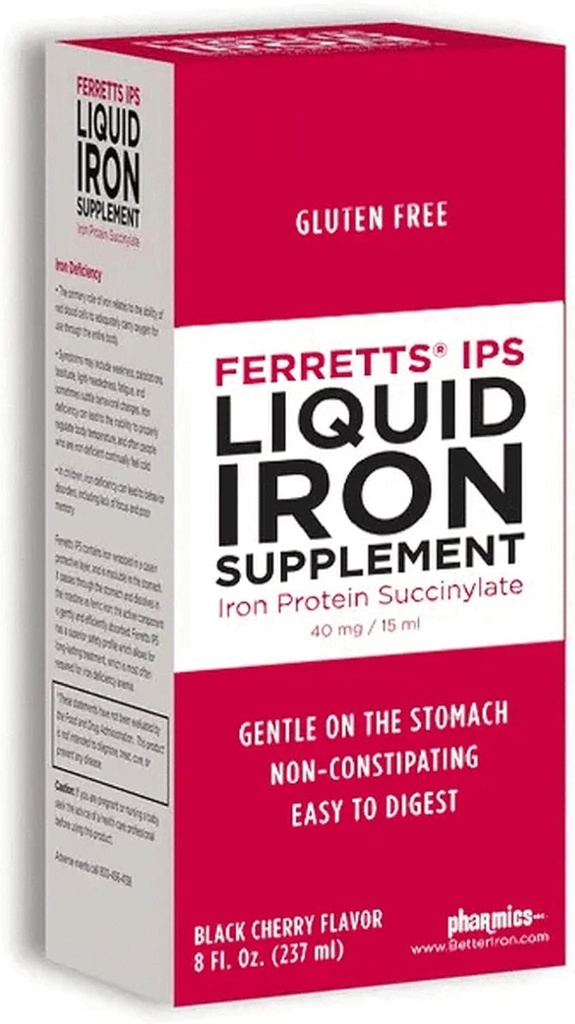 Ferretts Liquid Iron Supplement 40mg (IPS) - 8 Fl Oz. of Black Cherry Flavored High Potency Iron Supplements for Kids & Hamile Women - Gentle & Non-Constipating Yummy Liquid Iron Supplement
