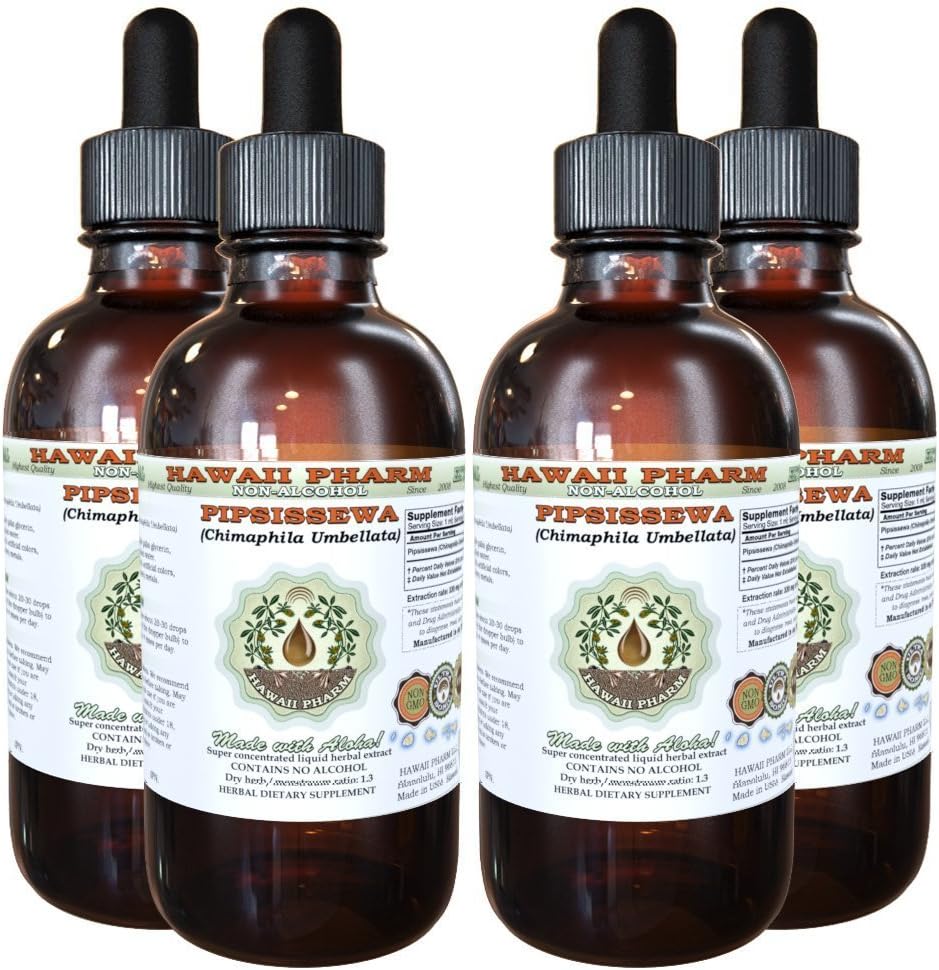 Pipsissewa Alkol-Free Liquid Extract, Pipsissewa (Chimaphila umbellata) kuru Leaf Glycerite Natural Herbal Supplement, Hawaii Pharm, ABD 4x4 fl.oz