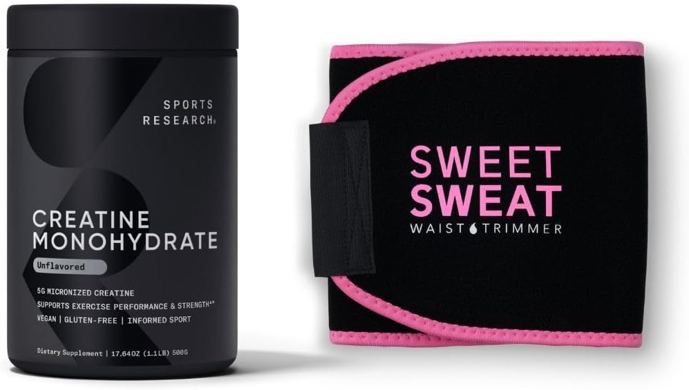 Sports Research Creatine Monohydrate and Sweet Sweat Waist Trimmer - Μαύρο/Pink (Large)