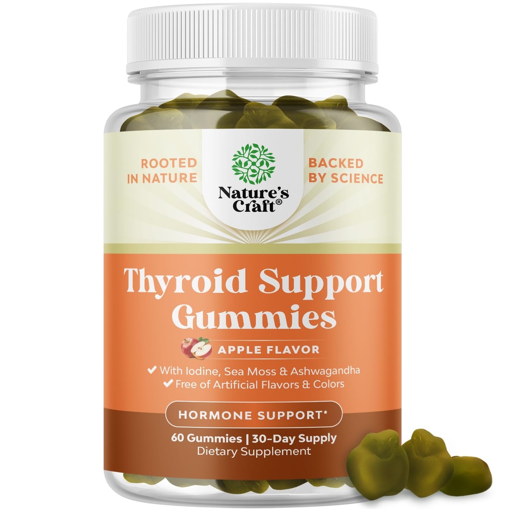 Natures Χειροτεχνία Vegan Thyroid Gummies with Sea Moss - Thyroid Υποστήριξη Gummies για την ολοκληρωμένη υποστήριξη για τους άνδρες και τις γυναίκες με Iodine Selenium και άλλες ισχυρές βιταμίνες - Gelatin-free Non-GMO 60