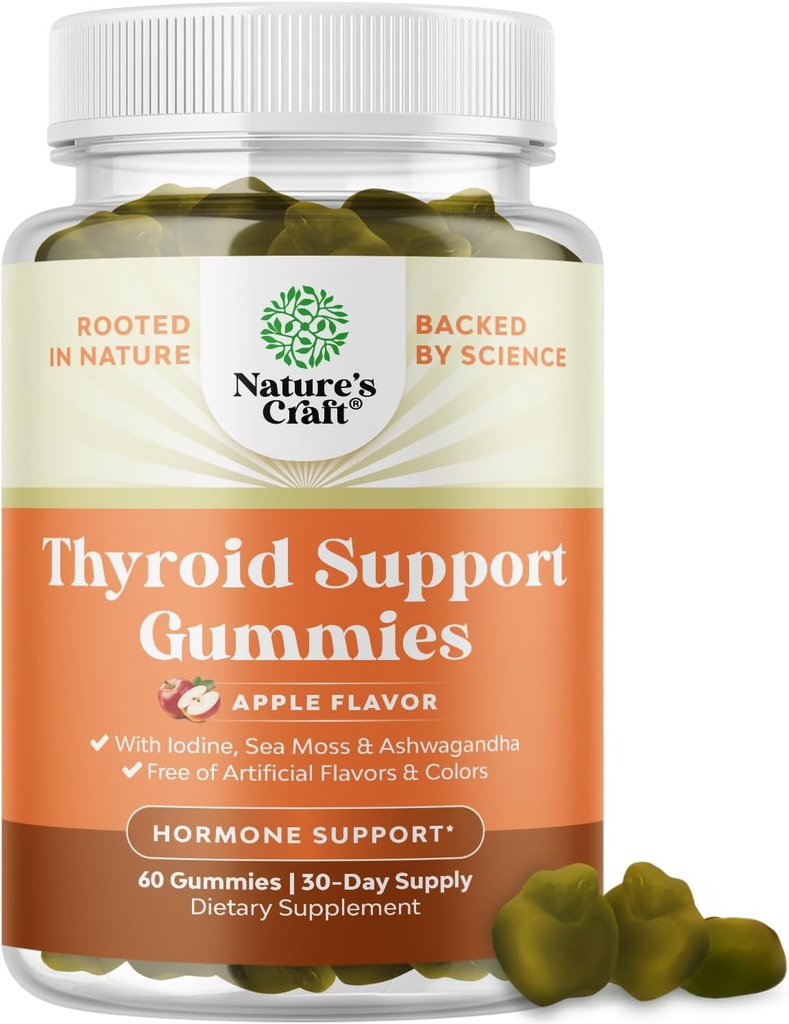 Natures Craft Vegan Yourroid Gummies with Sea Moss - Tiroid Desteği Iodine Selenium ve Diğer Potent Vitaminler için Kapsamlı Destek - Gelatin-Free Non-GMO 60