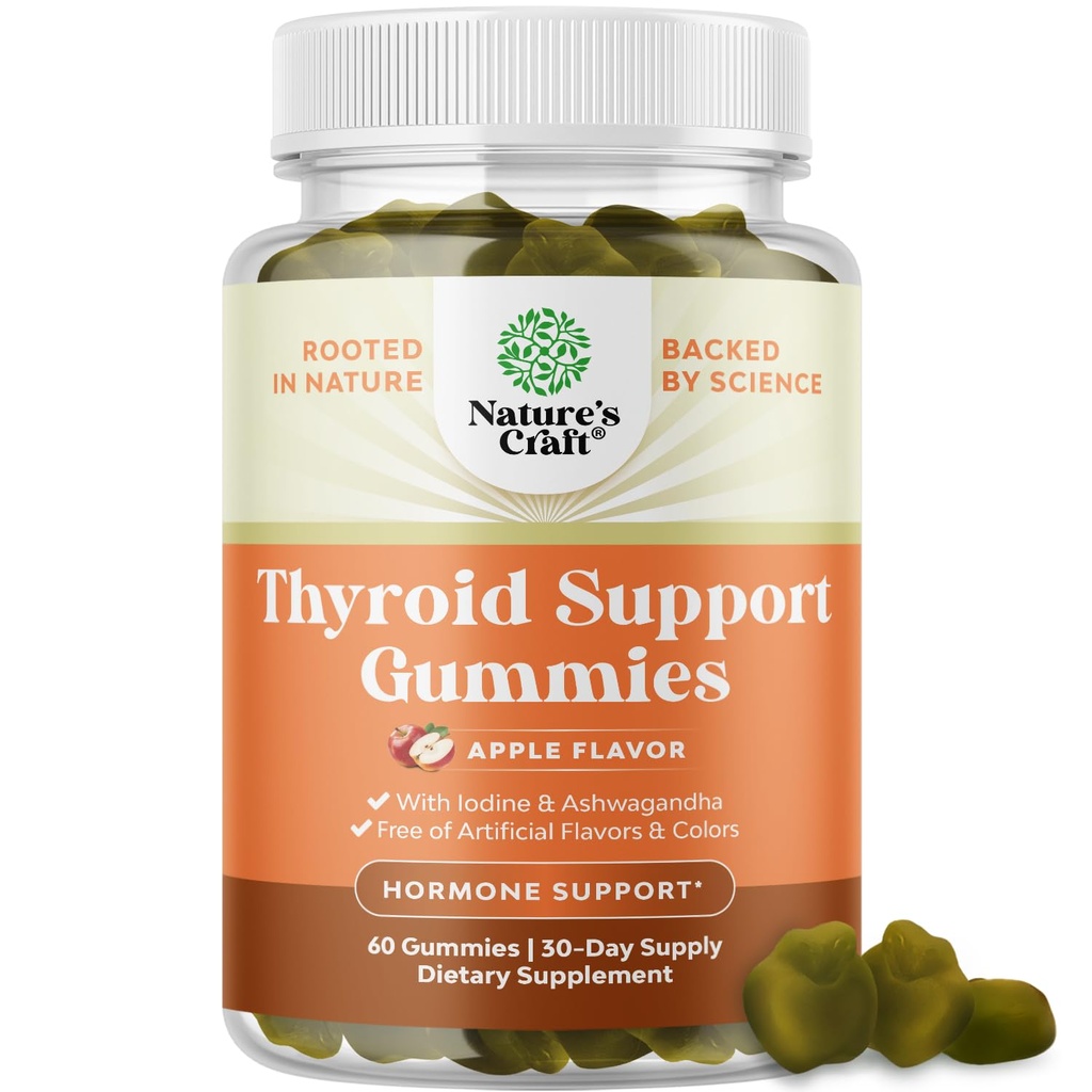 Natures Craft Vegan Yourroid Gummies with Sea Moss - Tiroid Desteği Iodine Selenium ve Diğer Potent Vitaminler için Kapsamlı Destek - Gelatin-Free Non-GMO 60