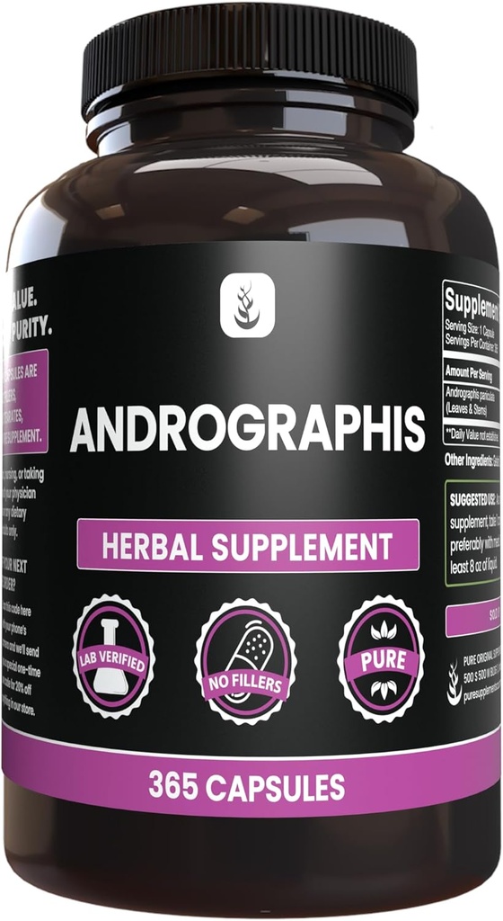 PURE ORIGINAL INGREDIENTS Andrographis Paniculata, (365 Capsules) Her zaman Pure, Nomixs Or Fillers, Lab