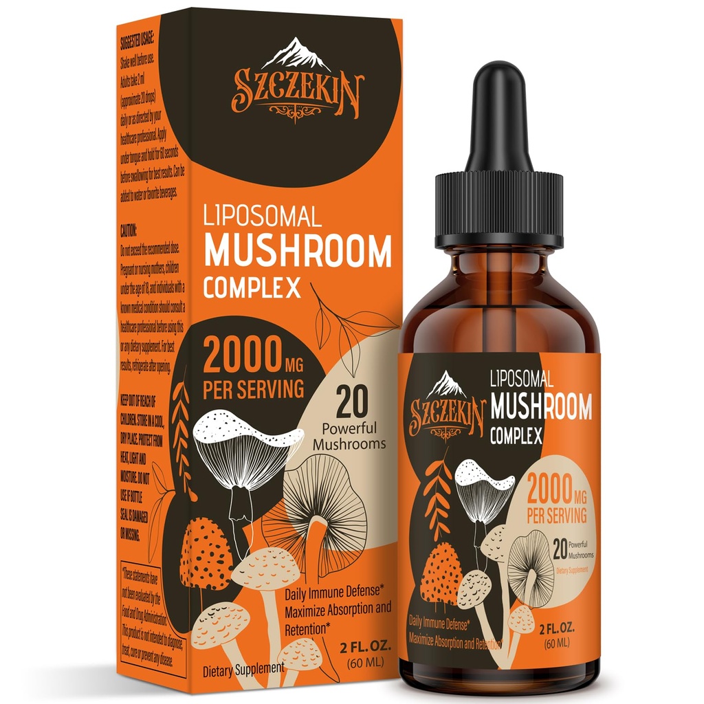 Liposomal Mushroom Kompleksi 2000 MG - 20 Organik Mushroom Extracts - Immunity, Cognitive and Memory - Lions Mane Supplement, Reishi, Cordyceps, Chaga, 30 Servisler