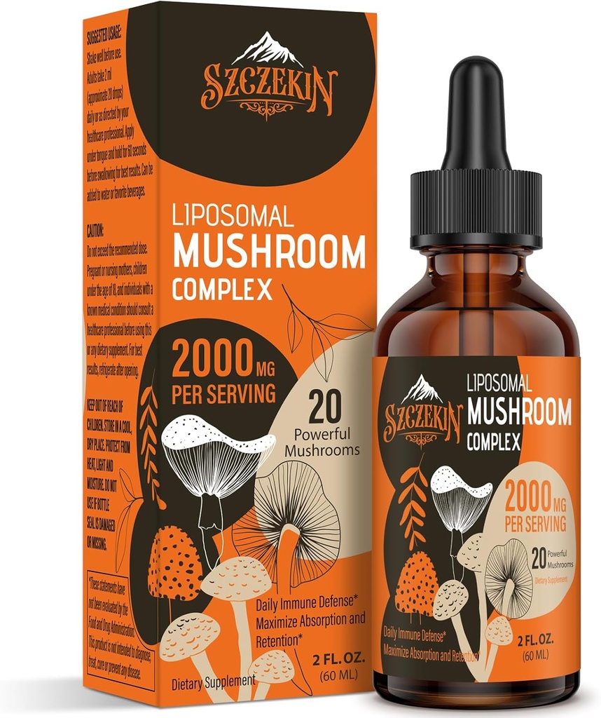 Liposomal Mushroom Kompleksi 2000 MG - 20 Organik Mushroom Extracts - Immunity, Cognitive and Memory - Lions Mane Supplement, Reishi, Cordyceps, Chaga, 30 Servisler