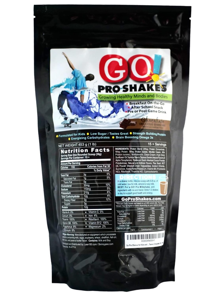 GO Pro Shakes – Çocuklar ve Gençler için Protein Toz Smoothie – Sağlıklı Snack – Ek Olmayan Şeker – Büyüme ve Güçlü – Zengin Çikolata Flavor