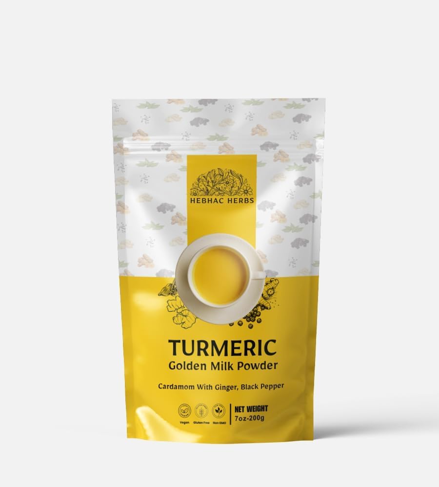Turmeric Golden Milk Toz - 200g, Turmeric, Black Pepper, Ginger, Cardamom ve Cane Sugar By Hebhac Herbals