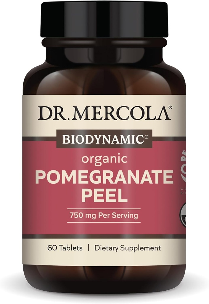 Dr. Mercola Biodynamic Organic Pomegranate Peel, 30 Hizmet (60 Tablet), Destekler Mitochondrial Health*, Non GMO, Soy Free, Gluten Free, USDA Organic, Demeter sertifikalı