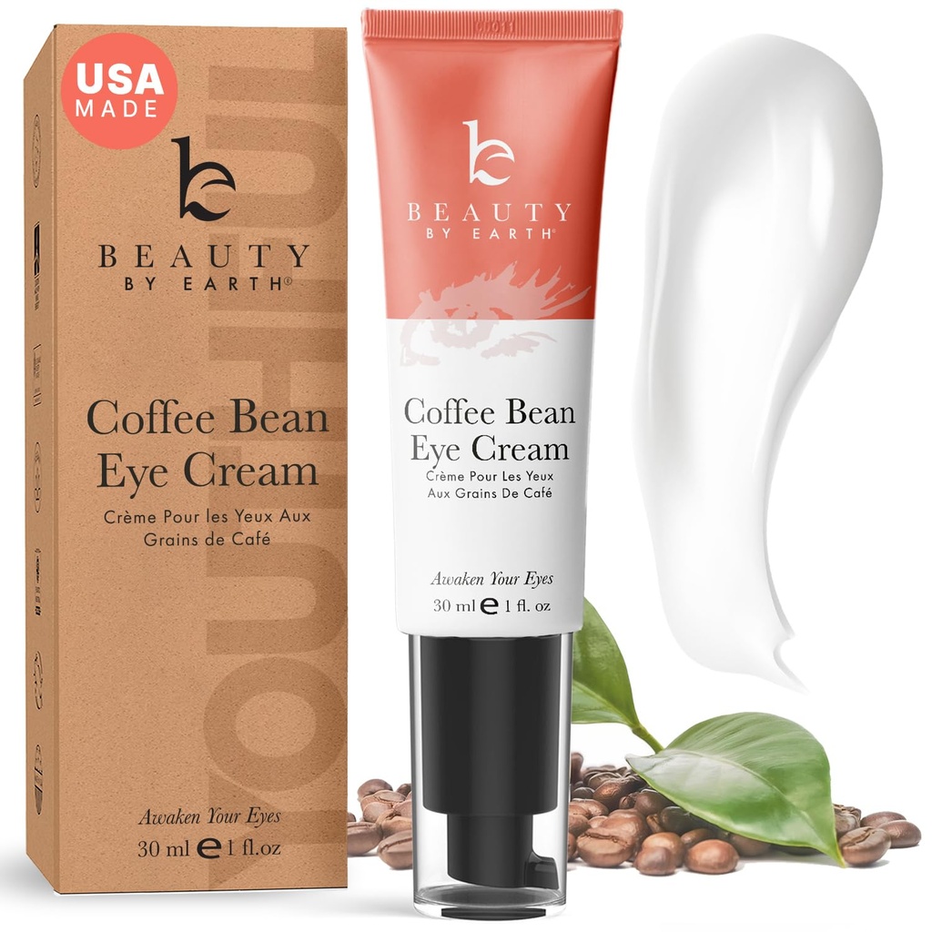 Beauty by Earth Caffeine Eye Cream for Puffiness & Bags Under Eyes - ΗΠΑ Made with Natural & Organic Ingredients, Under Eye Cream for Dark Circles with Glycerin & Vitamin E, Brightens & Refreshes