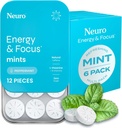 NöroGum Enerji ve Focus Mints (72 Kont-6 Pack, Peppermint) | 40 mg Natural Caffeine + L-Theanine + Vitamin B12 & B6 | Sugar Free Nootropic Cognitive Brain Performance Supplement Supplement Supplement