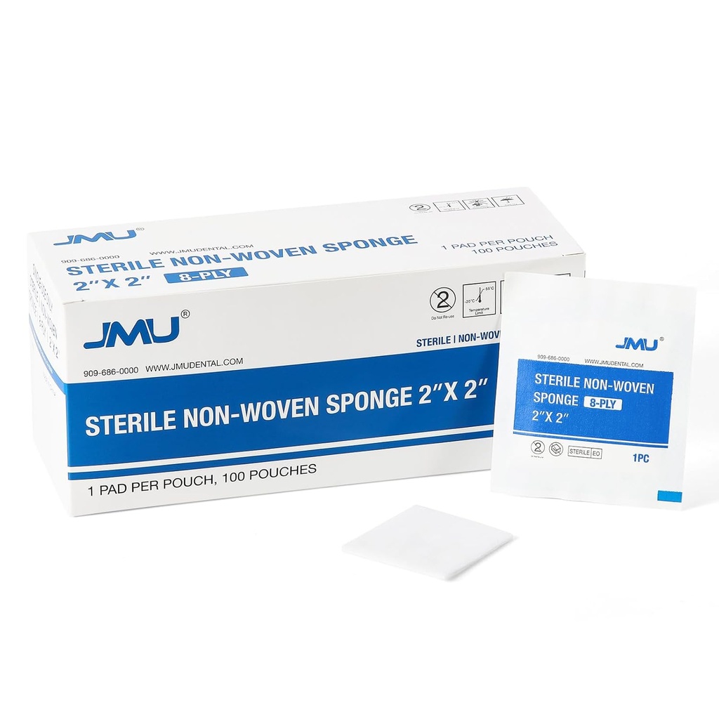 JMU 100 Pack Sterile Gauze Pads 2x2, 8ply Highly Absorbent Non-Woven Sterile Gauze Sponges