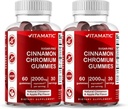 Vitamatic Sugar-Free Chromium Gummies with Ceylon Cinnamon – 2000 mg Equivalent Per Service (Indüksiyon 83 mg) – Non-GMO, Gluten-Free – 60 Vegan Gummies – 2 Pack