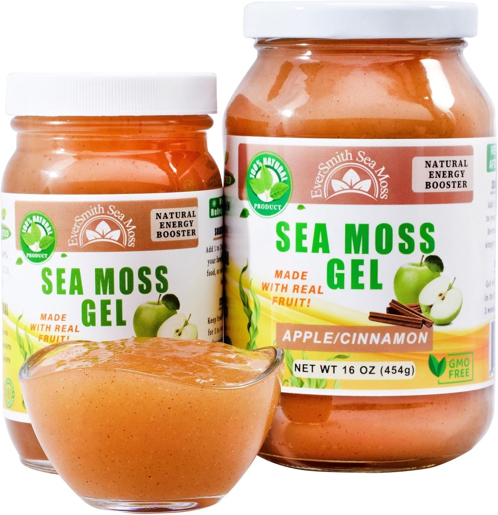 Wildcrafted Irish Sea Moss Gel | ABD'de Yapılan | Vitaminler ve Mineraller | Deniz Moss Gel Raw | Beslenme Supplement | Apple (16 oz)