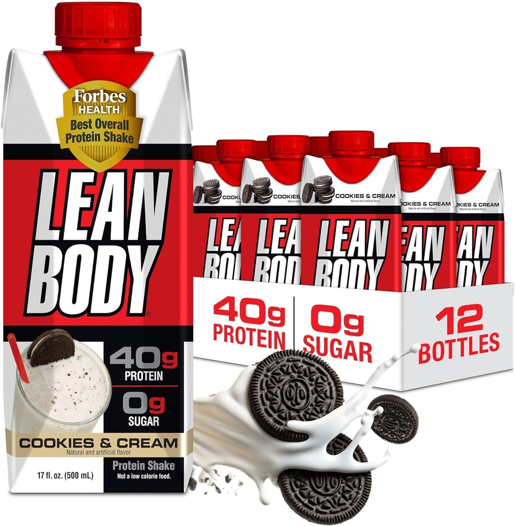 Lean Body Ready-to-drink cookies and Cream Protein Shake, 40g Protein, Whey Blend, 0 Ζάχαρη, Γλουτένη No, 22 Βιταμίνες & Ορυκτά, (Ανακυκλώσιμο χαρτοκιβώτιο & Lid - Συσκευασία των 12) LABRADA, 17 Fl Oz (Pack of 12)