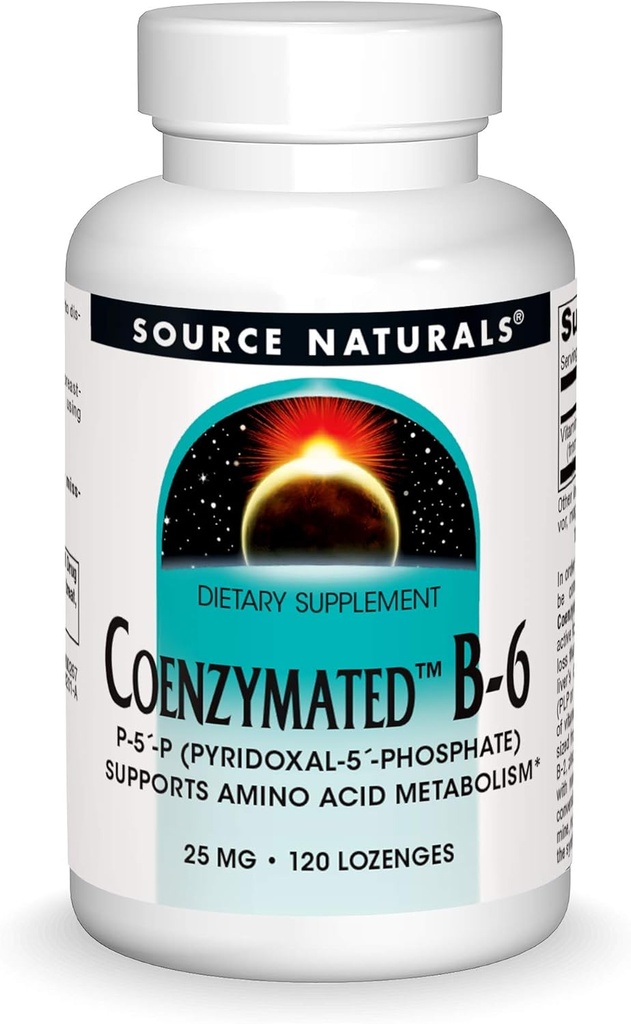 Source Naturals Συνζυμωμένα B-6, P-5 Πυριδοξαλικό-5 Φωσφορικό ταχείας δράσης, Quick Dissolve Vitamin Supports Amino Acid Μεταβολισμός *, 25 mg - 120 Lozenges