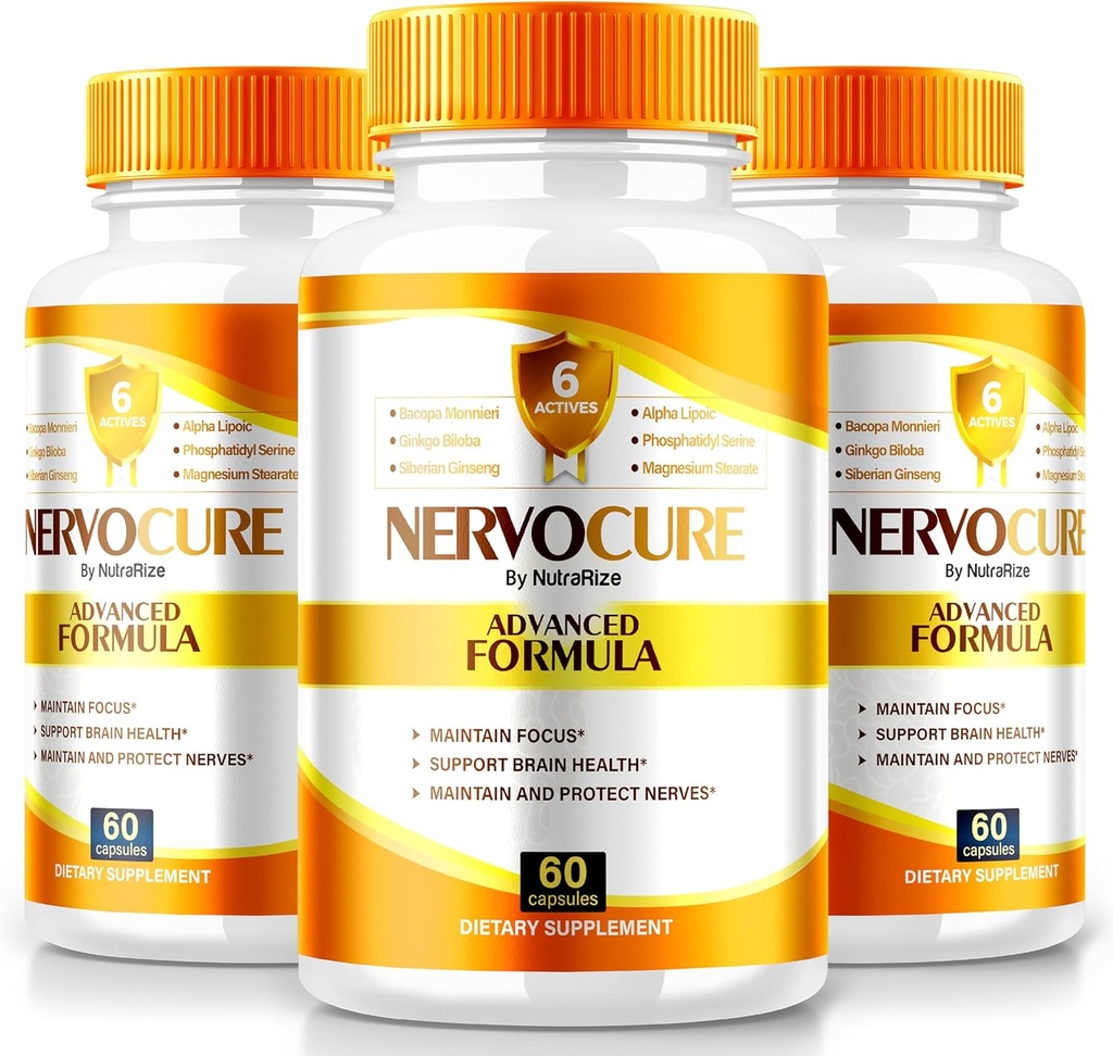 (3 Pack) NervoCure – Καθημερινή Φόρμουλα Υποστήριξης με Καθαρό, Ισορροπημένο Μείγμα για Εστίαση, Καθαρότητα και Καθημερινή Αιχμή, Εύκολα-να-Πάρετε Κάψουλες για Καθημερινή Χρήση (180 Κάψουλες)