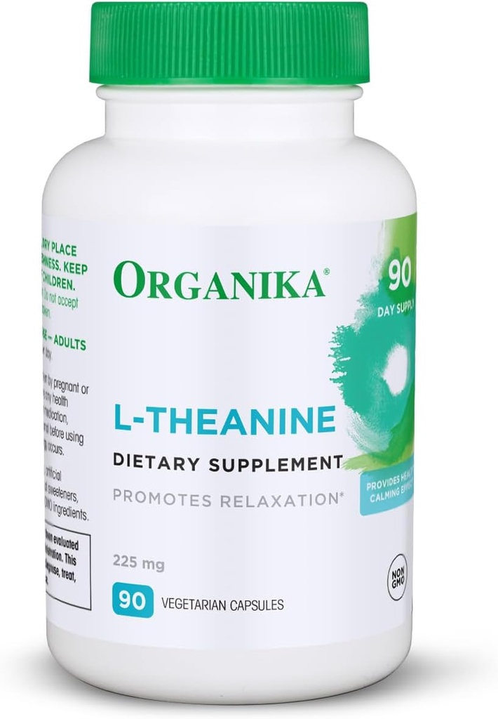 Organika L-Theanine Supplement 8 oz - 90 Capsules: 90 Günlük Temiz Biyo kullanılabilir L Rahatlama, Denge ve Calm - Easy-to-Sallow Single Capsule Servisleri