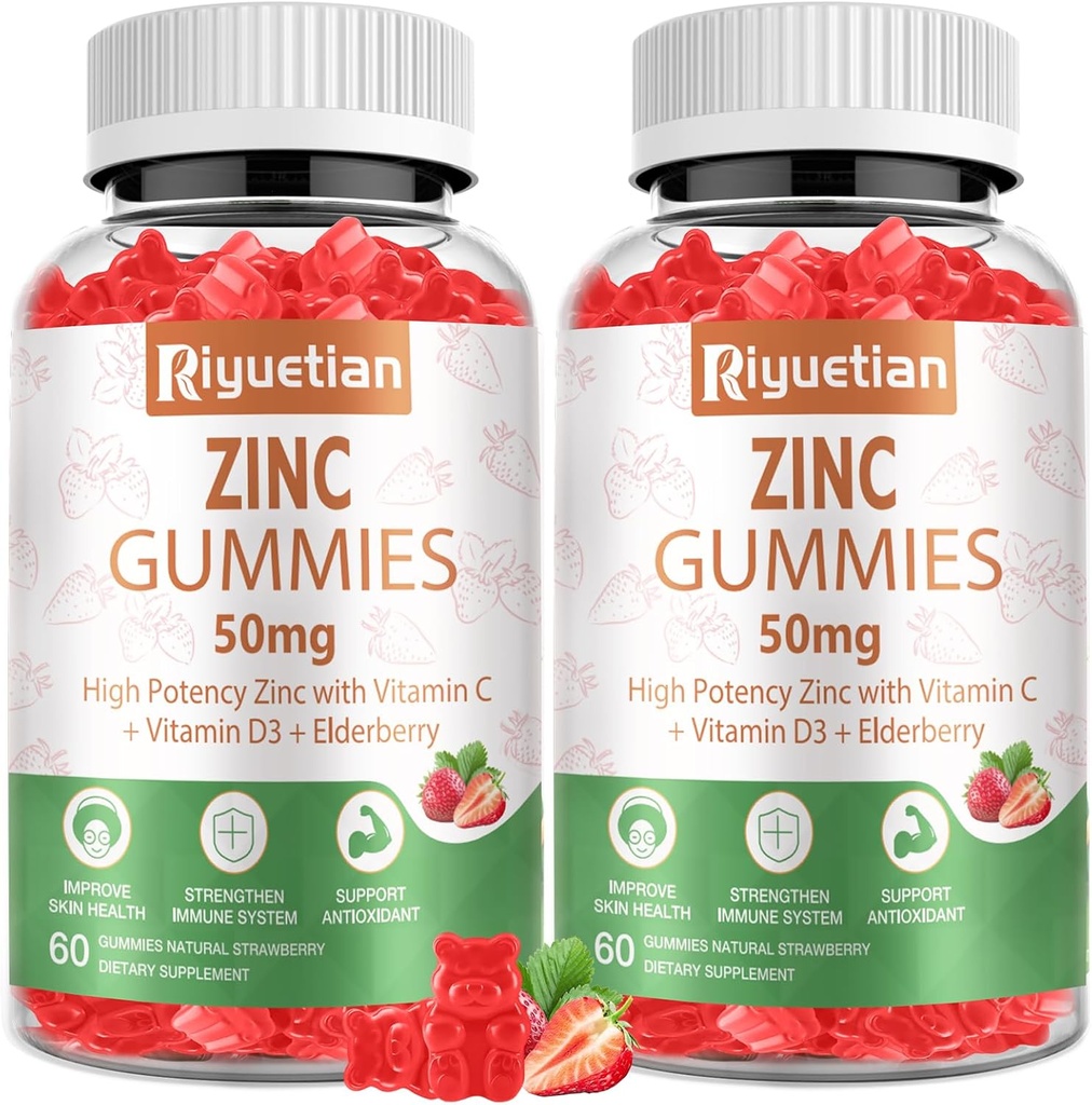 Çinko Gummies 50 mg - C, D3 & Elderberry, Echinacea, çinko Immune Health Gummies, Non-GMO, Natural Antioksi Supplements for Men & Women, Vegan 2 Pack