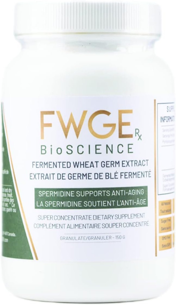 FWGE Spermidine - Longevity and Cellular Health Premium Fermented Wheat Germ Extract, Autophagy Inducer, Ολιστική, Μη ΓΤΟ, Χωρίς γλουτένη, Χωρίς ζάχαρη, Vegan, Αντιοξειδωτικό, Φυσικό, Κοκκίνισμα,