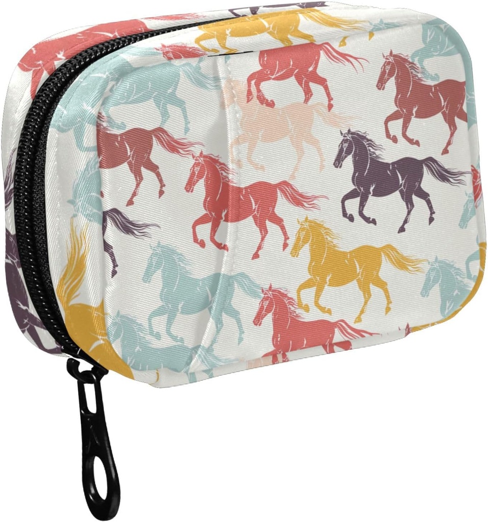 Fustylead χρωματιστά Galloping άλογα Silhouette Pill Organizer για το πορτοφόλι, εβδομαδιαία φορητό κουτί χάπι με Zipper για την αποθήκευση βιταμινών ιχθυέλαια Συμπληρώματα
