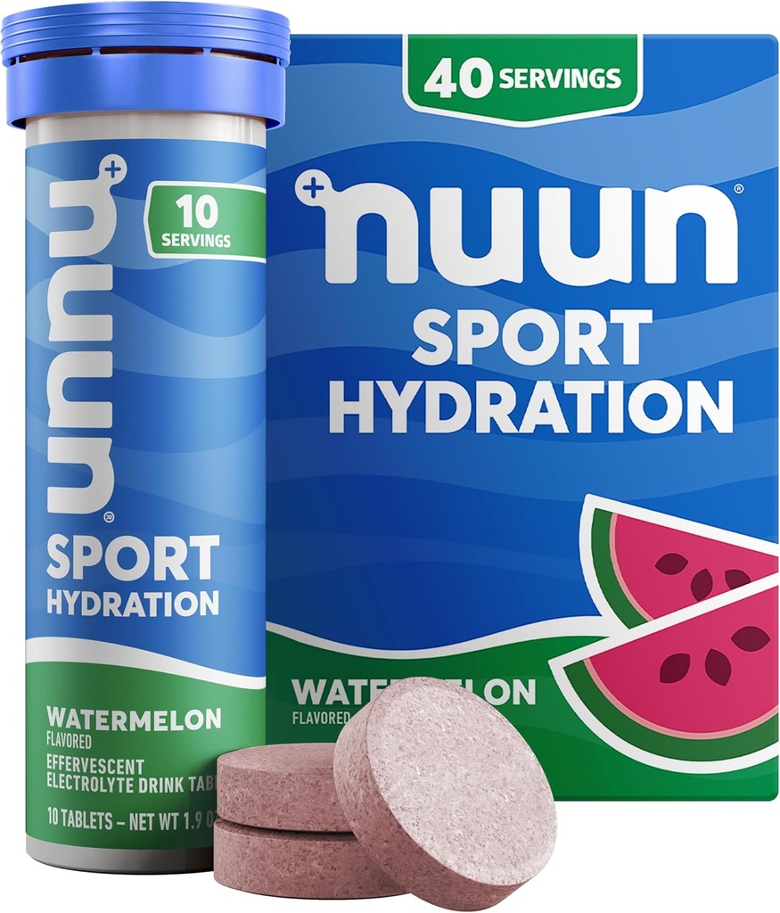 Nuun Sport Ηλεκτρολυτικά Δισκία με Μαγνήσιο, Ασβέστιο, Κάλιο, Χλωριούχο & Νάτριο, Χωρίς Γλουτένη & Vegan, Καρπούζι, 4 Συσκευασία (40 Μερίδες Σύνολο)