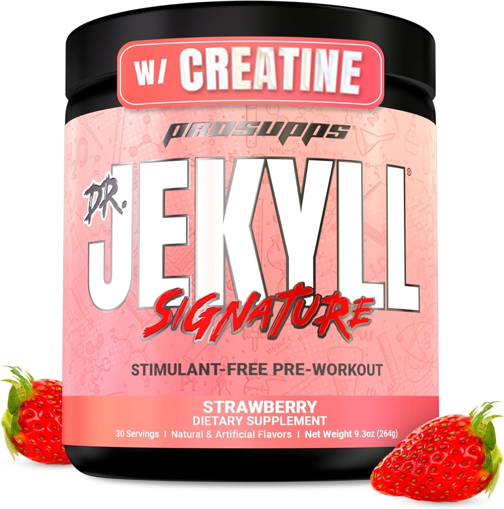 PROSUPPS Dr. Jekyll Signature Pre Workout Toz with Tinatine - Stim-Free Preworkout Supports Muscle Volume & Endurance - Caffeine-Free Gym & Fitness Supplements (Strawberry, 30 Hizmet)