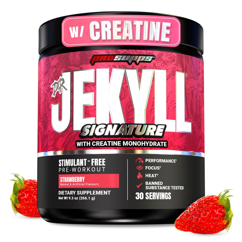 PROSUPPS Dr. Jekyll Signature Pre Workout Toz with Tinatine - Stim-Free Preworkout Supports Muscle Volume & Endurance - Caffeine-Free Gym & Fitness Supplements (Strawberry, 30 Hizmet)