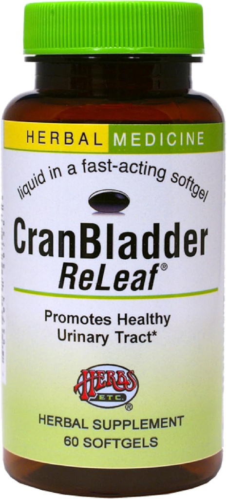Βότανα Etc. CranBladder ReLeaf Softgels - Υποστήριξη για την υγεία της ουροδόχου κύστης - Φυσικό συμπλήρωμα Φόρμουλα για να βοηθήσει την υγεία και την άνεση των ούρων - Βέλτιστη υποστήριξη ούρων με Cranberry - 60 Softgels (60 εξυπηρετούν)