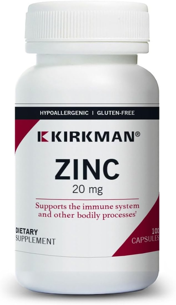 Kirkman - çinko 20 mg - 100 Capsules - Immune Support - High Abors - Hipoallergenicic