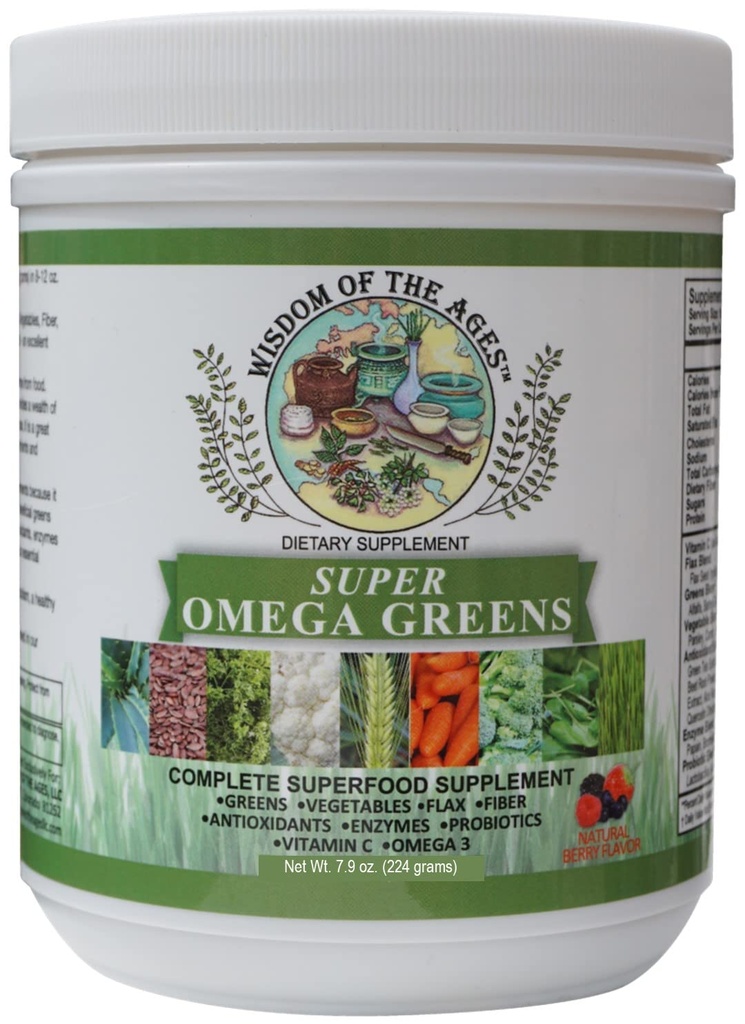 Super Omega Greens Yeşiller, Sebzeler, Flax, Fiber, Antioksiler, Enzymes, Probiyotikler, Vitamin C ve Omega 37.9oz Toz Toz