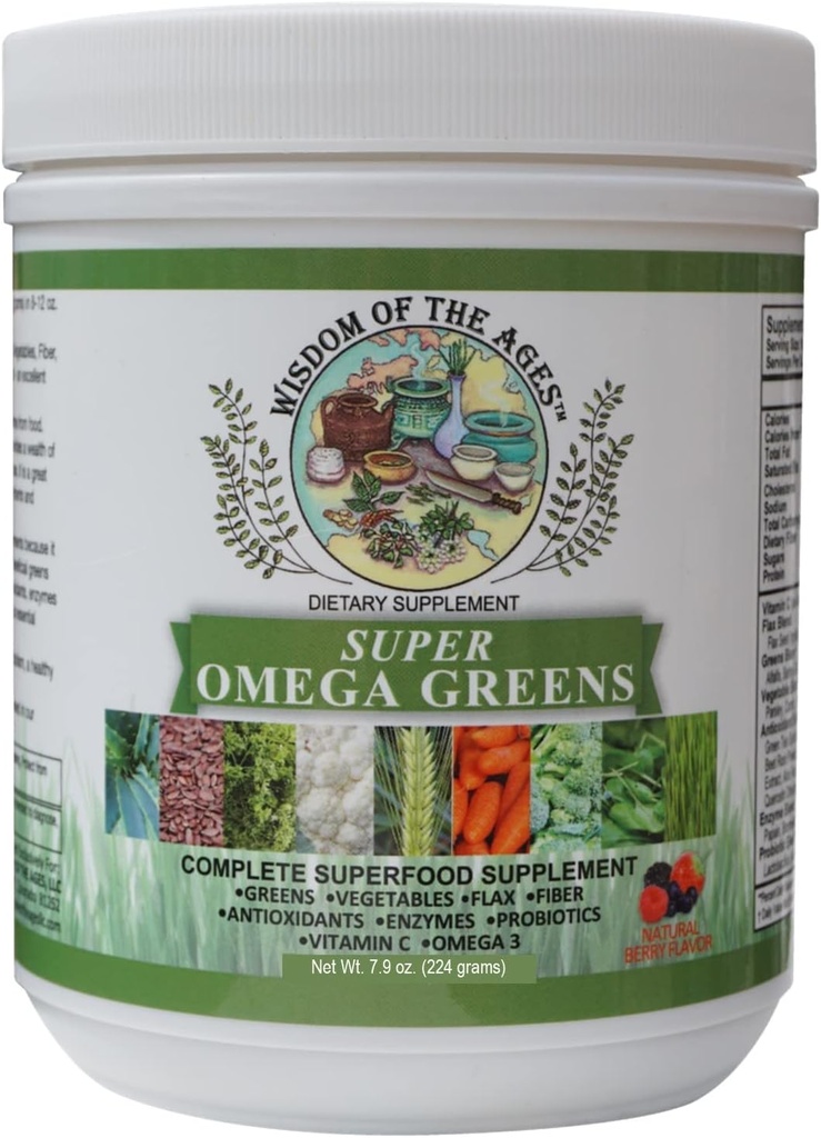 Super Omega Greens Yeşiller, Sebzeler, Flax, Fiber, Antioksiler, Enzymes, Probiyotikler, Vitamin C ve Omega 37.9oz Toz Toz