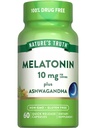 Nature's Truth Melatonin 10mg with Ashwagandha | 60 Capsules | Non-GMO & Gluten Free Supplement for Yetişkinler