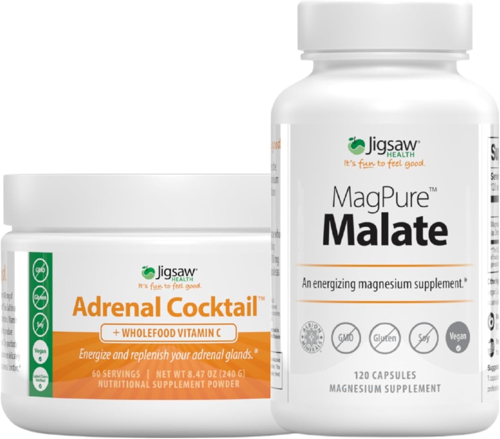 Jigsaw Health Bundle | Adrenal Cocktail, 60 Servings (Jar), and MagPure Malate, 120 Capsules