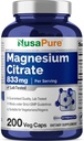 NusaPure Magnesium Citrate 833mg - 200 Veggie Capsules (Vegetarian, Non-GMO, Vegan)